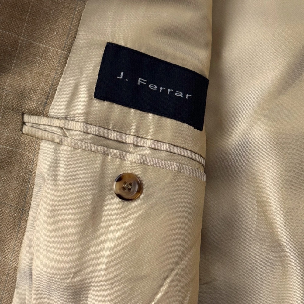 J Ferrar 42S Tan Windowpane Blazer Wool Linen Silk Italian Fabric Sport Coat - Picture 2 of 16